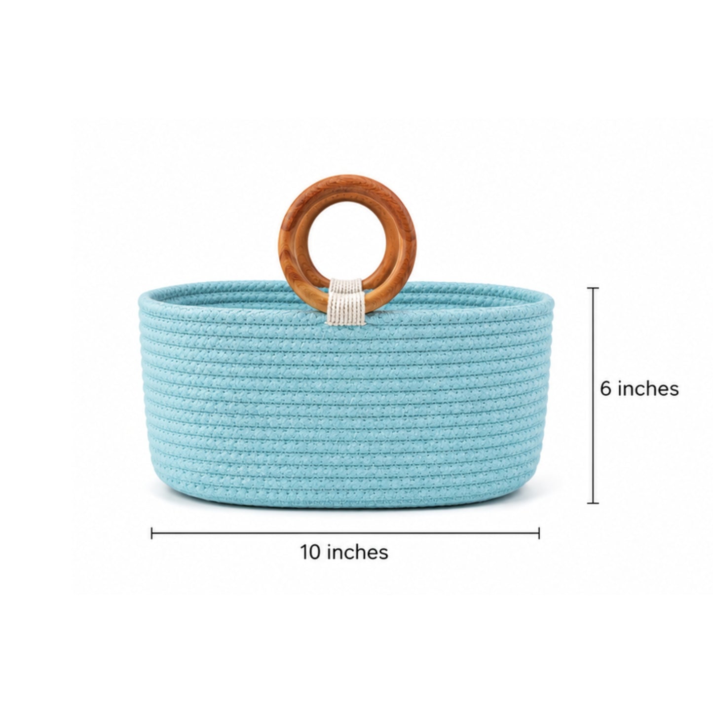 Luna Wooden Ring Rope Basket- Aqua