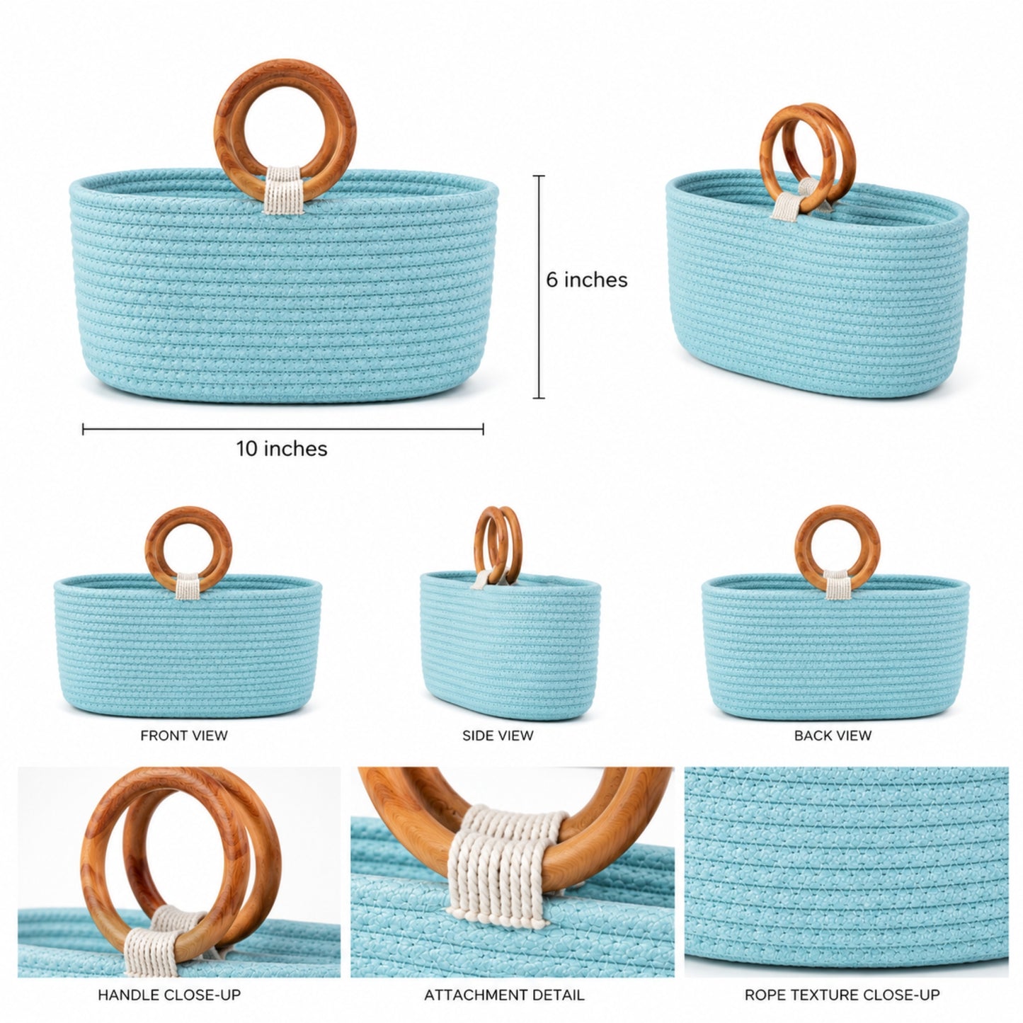 Luna Wooden Ring Rope Basket- Aqua