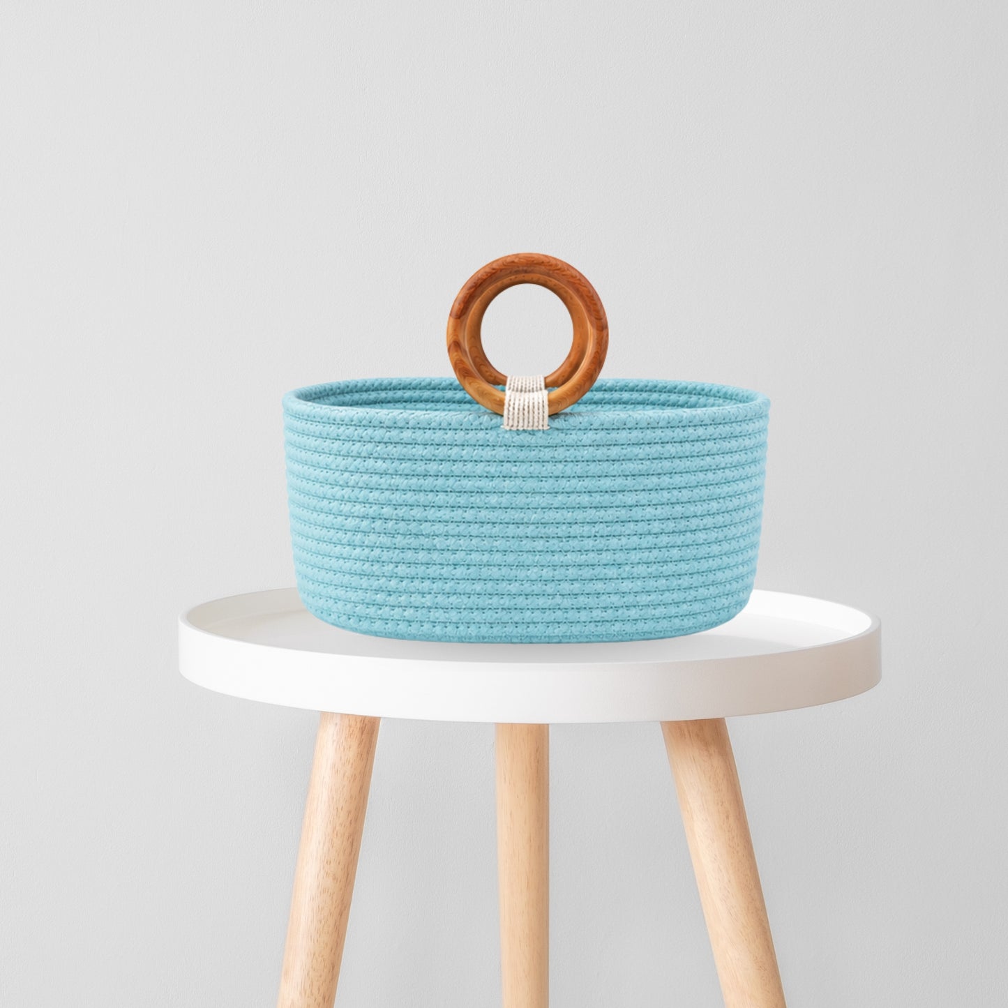 Luna Wooden Ring Rope Basket- Aqua