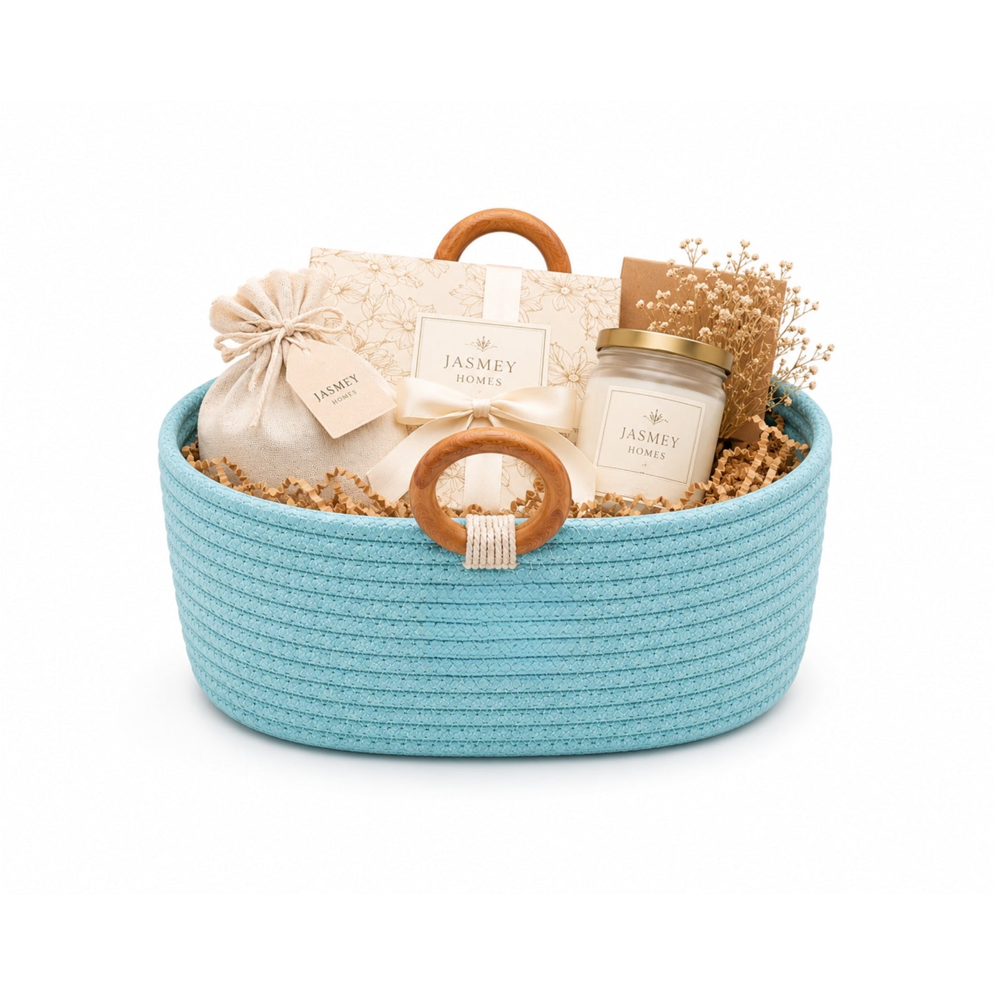 Luna Wooden Ring Rope Basket- Aqua