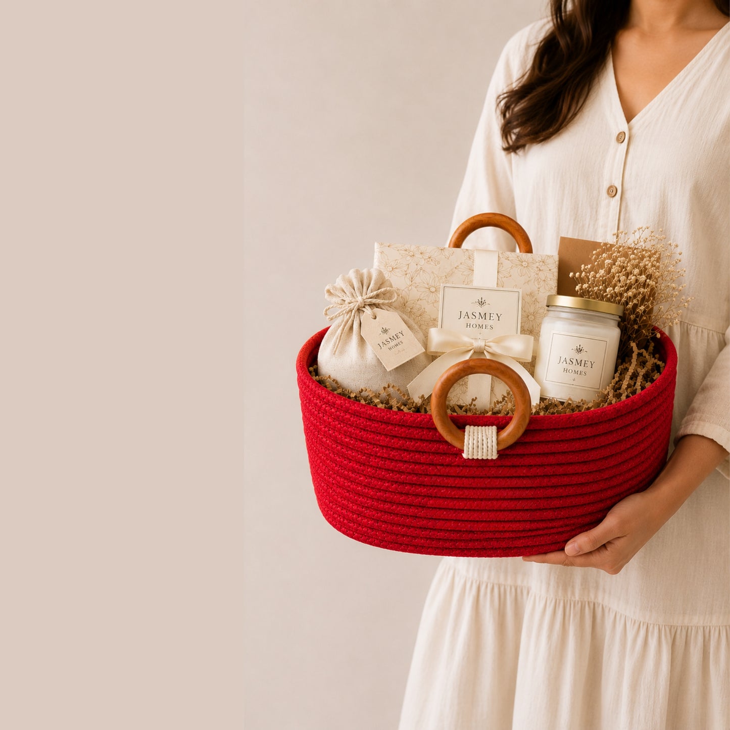 Royal Cherry Wooden Ring Rope Basket