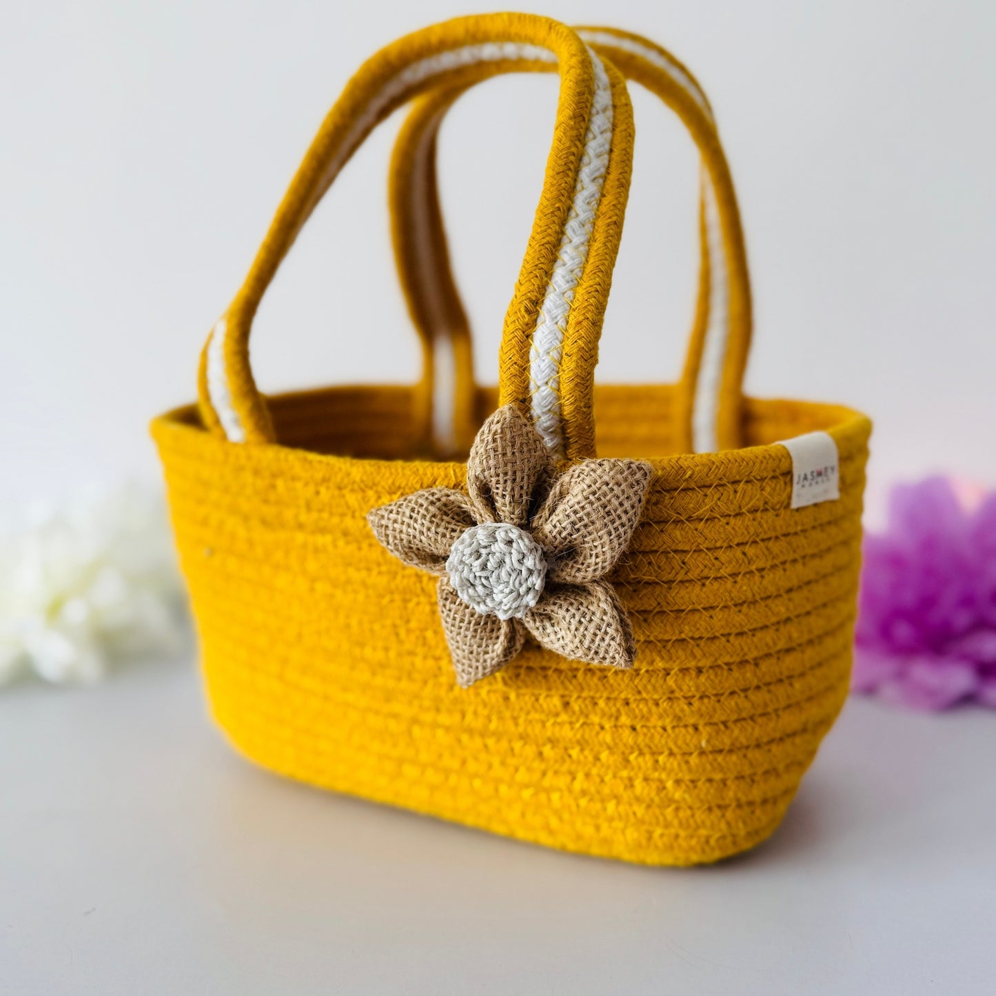 Yellow Room Hamper Basket for Gifting with Jute Bow | Haldi Ceremony Return Favor