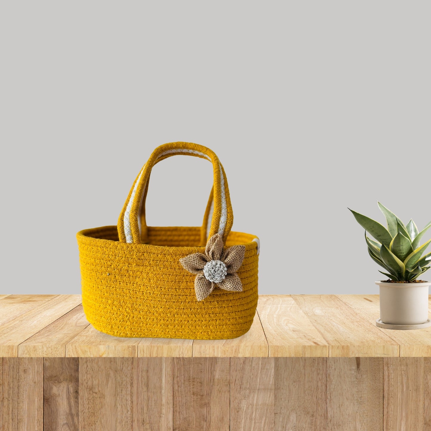 Yellow Room Hamper Basket for Gifting with Jute Bow | Haldi Ceremony Return Favor