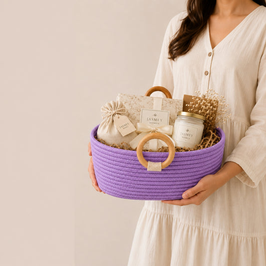 Lavender Bliss Basket Wooden Ring Rope Basket