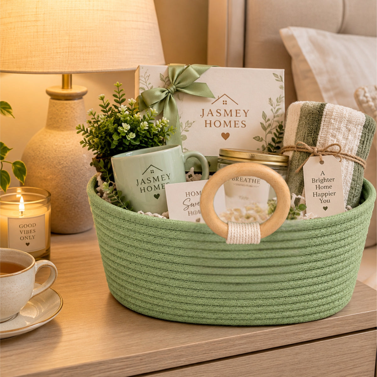 Olive Grace Basket Basket Wooden Ring Rope Basket
