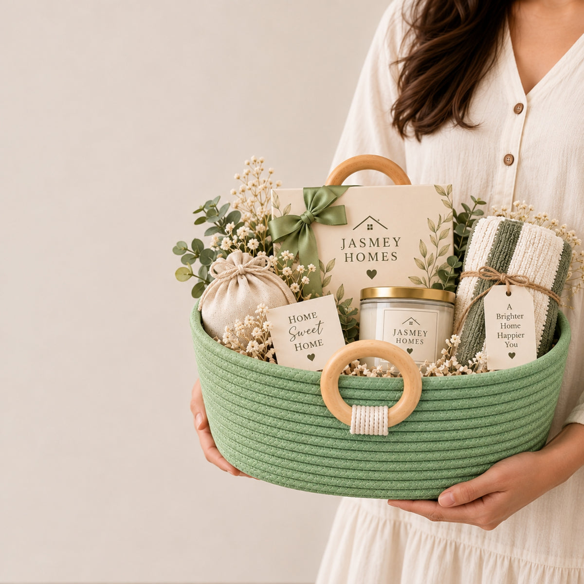 Olive Grace Basket Basket Wooden Ring Rope Basket