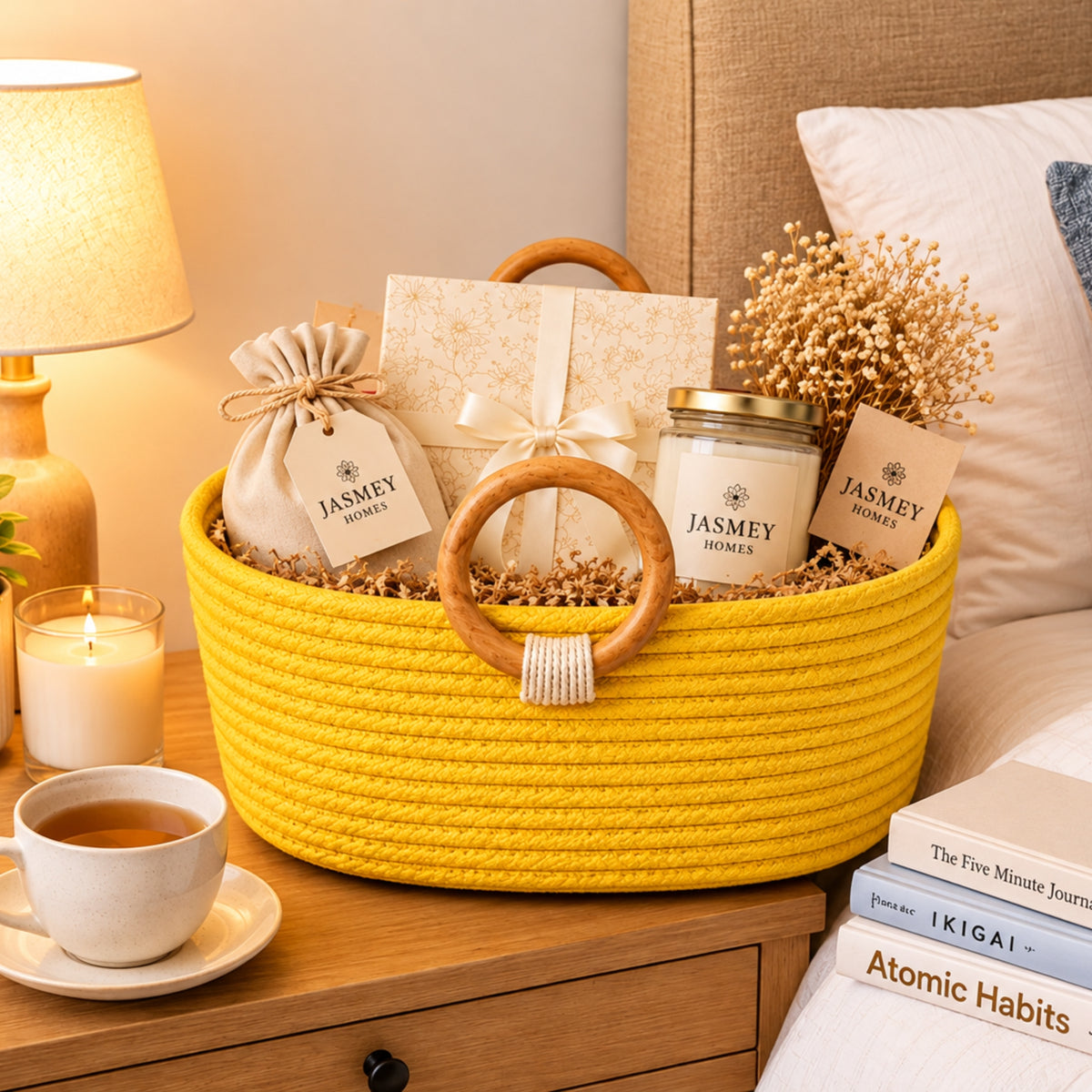 Yellow Wooden Ring Rope Basket