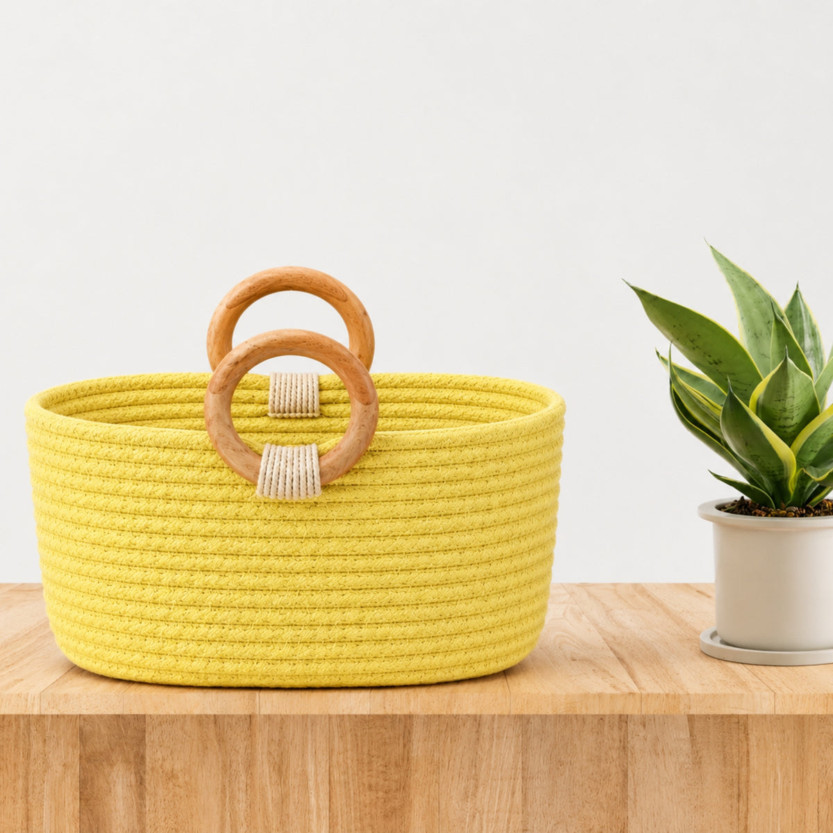 Yellow Wooden Ring Rope Basket