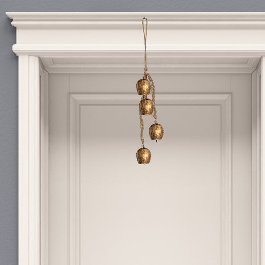 Rustic Metal Cow Bells with Jute Hanging Rope – Handcrafted Door & Festive Decor