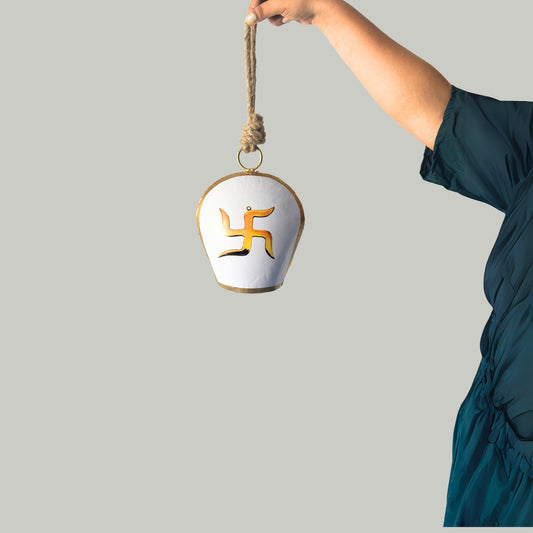 Divine Swastik Wall Hanging Bell with Rope  For Temple { Mandir} / Home  Decor - 6 Inch