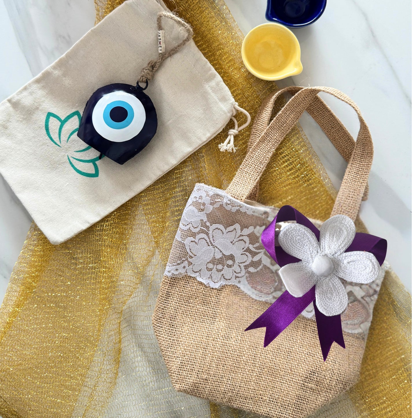 Set of 3  Burlap Flower Basket Wedding Candy Gift Basket for Wedding Ceremony Party Christmas, Diwali  Gifting - Purple