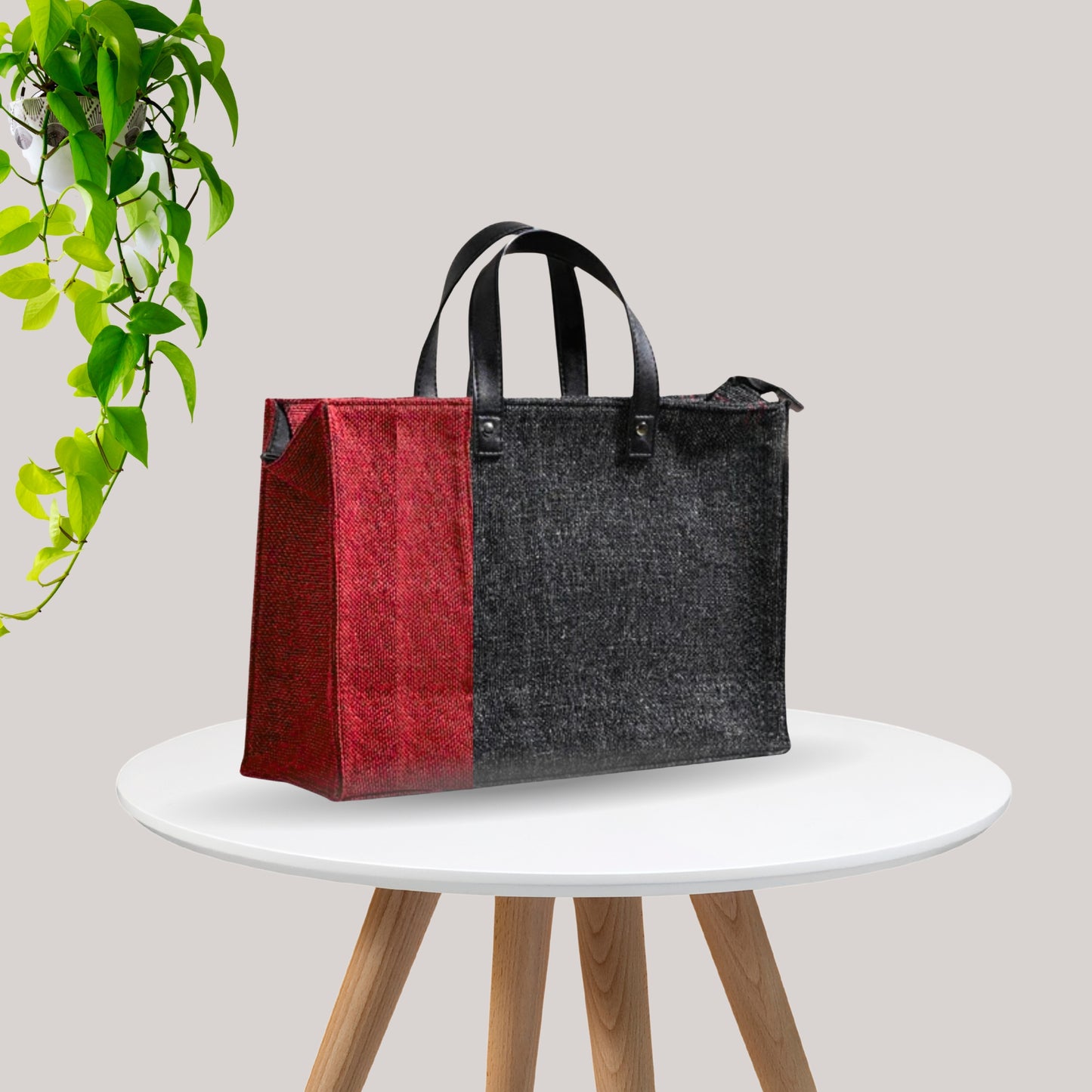 Large Eco Friendly Multipurpose Jute Lunch Bag Red And Black