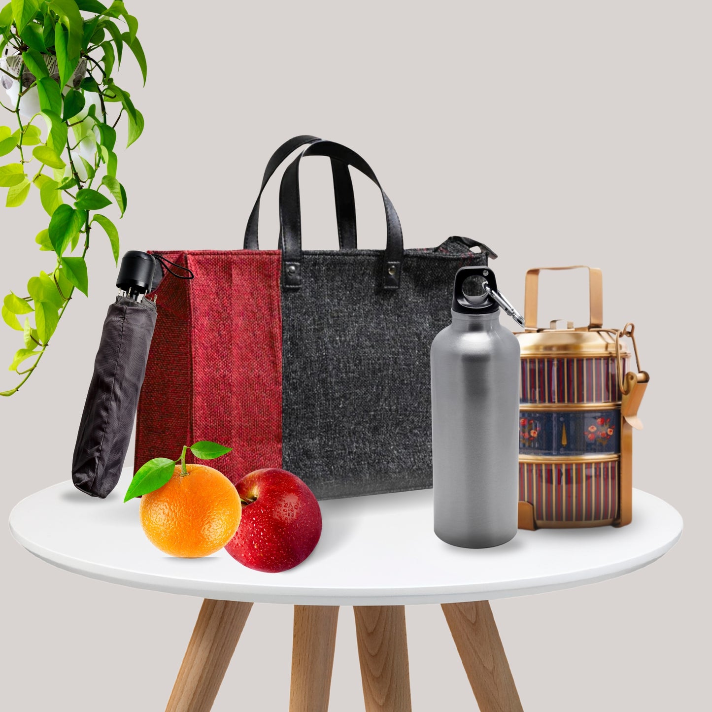 Large Eco Friendly Multipurpose Jute Lunch Bag Red And Black