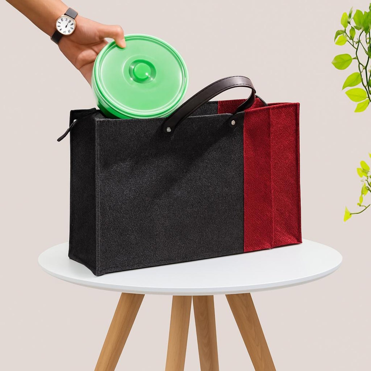 Large Eco Friendly Multipurpose Jute Lunch Bag Red And Black