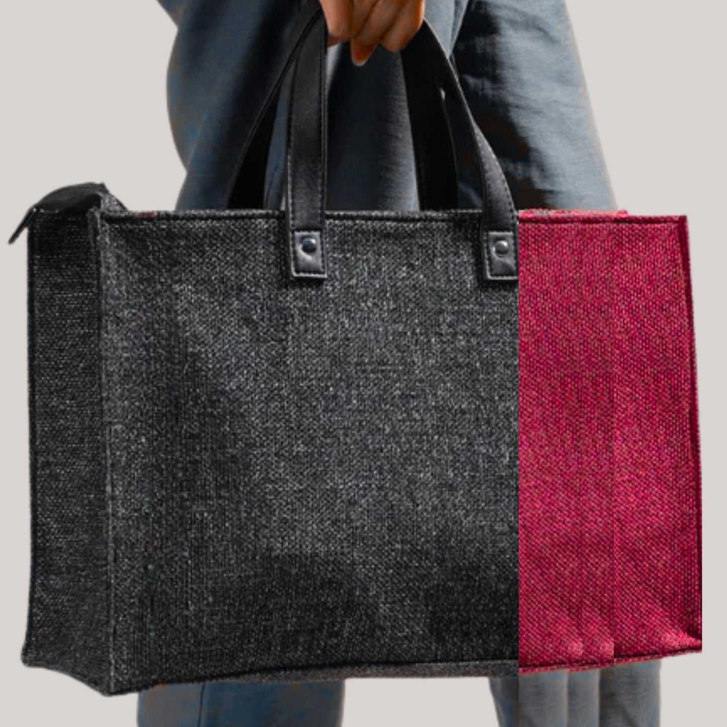 Large Eco Friendly Multipurpose Jute Lunch Bag Red And Black