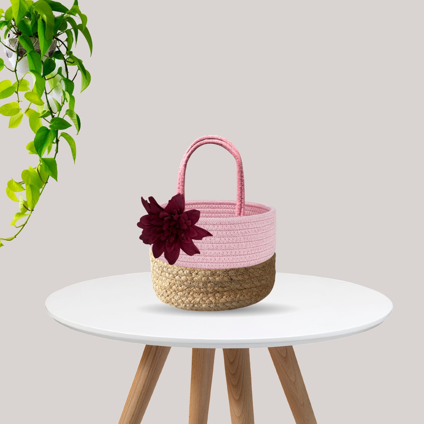 Pink Gift Hamper Basket Jute and Cotton  for Wedding Ceremony Party Christmas, Diwali  Gifting