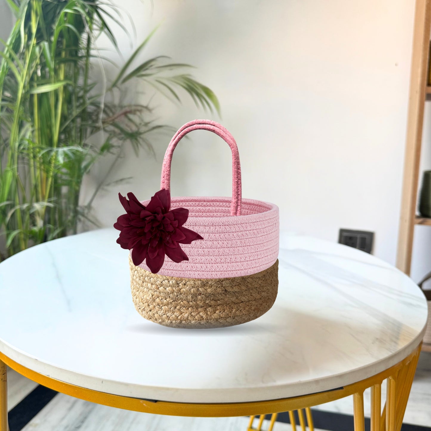 Pink Gift Hamper Basket Jute and Cotton  for Wedding Ceremony Party Christmas, Diwali  Gifting