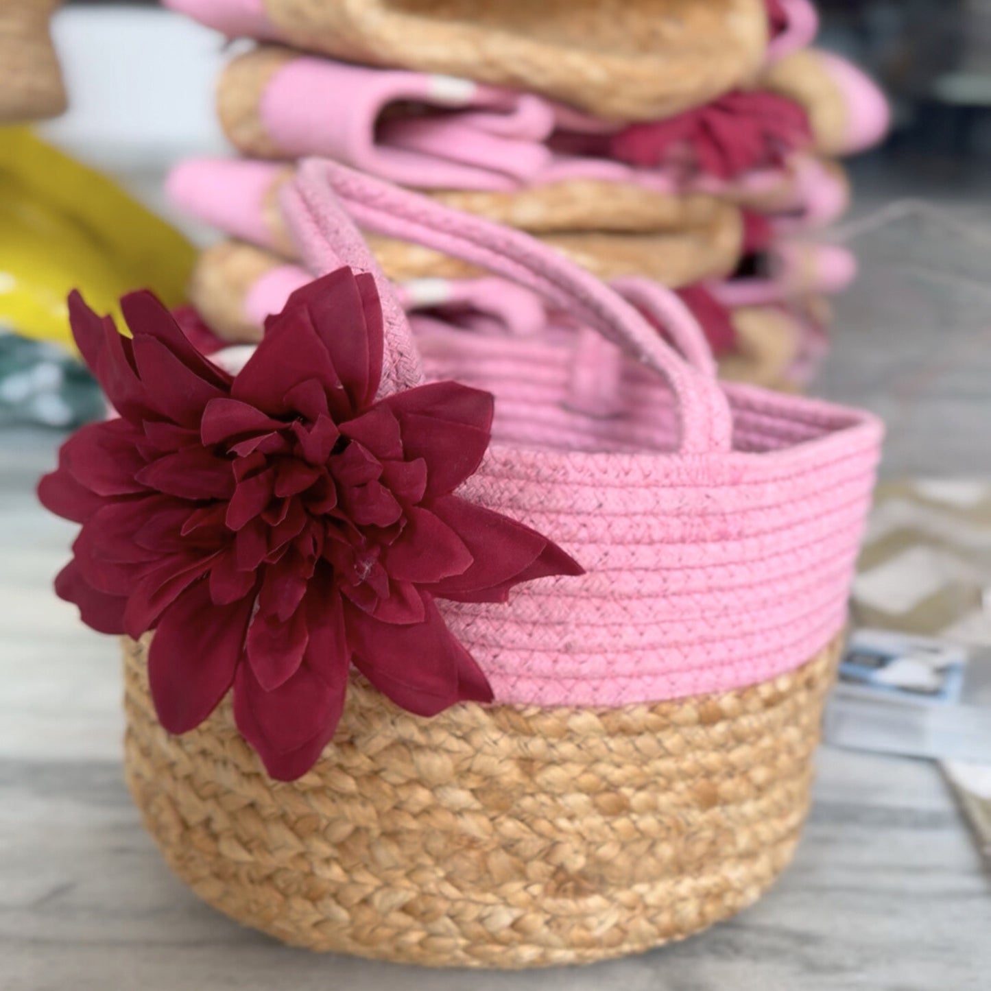 Pink Gift Hamper Basket Jute and Cotton  for Wedding Ceremony Party Christmas, Diwali  Gifting