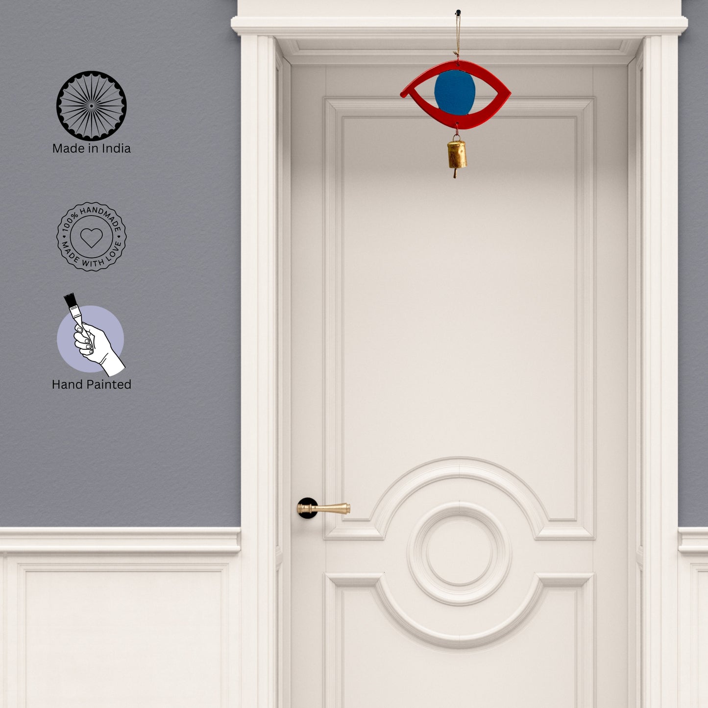 Hand-Painted MDF Evil Eye Wooden Wall/Door Hanging- Orange & Blue