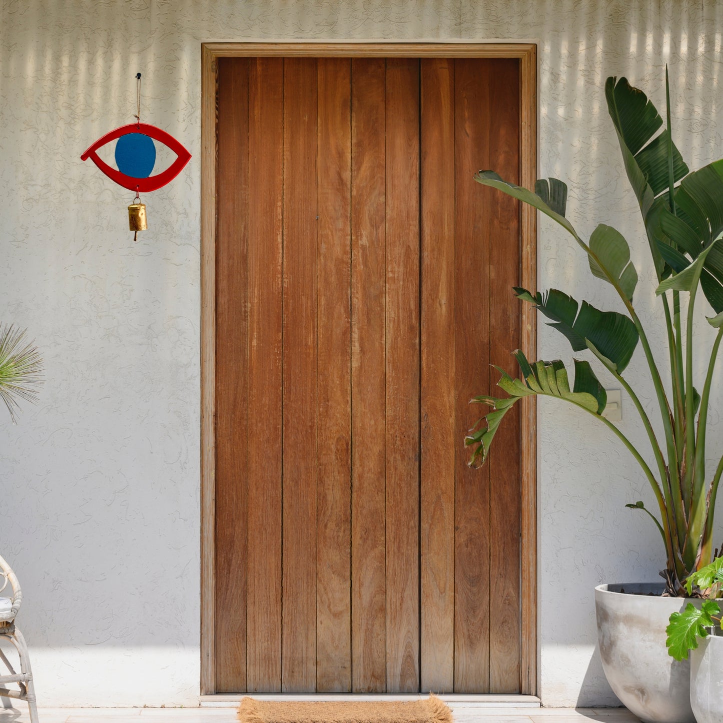 Hand-Painted MDF Evil Eye Wooden Wall/Door Hanging- Orange & Blue