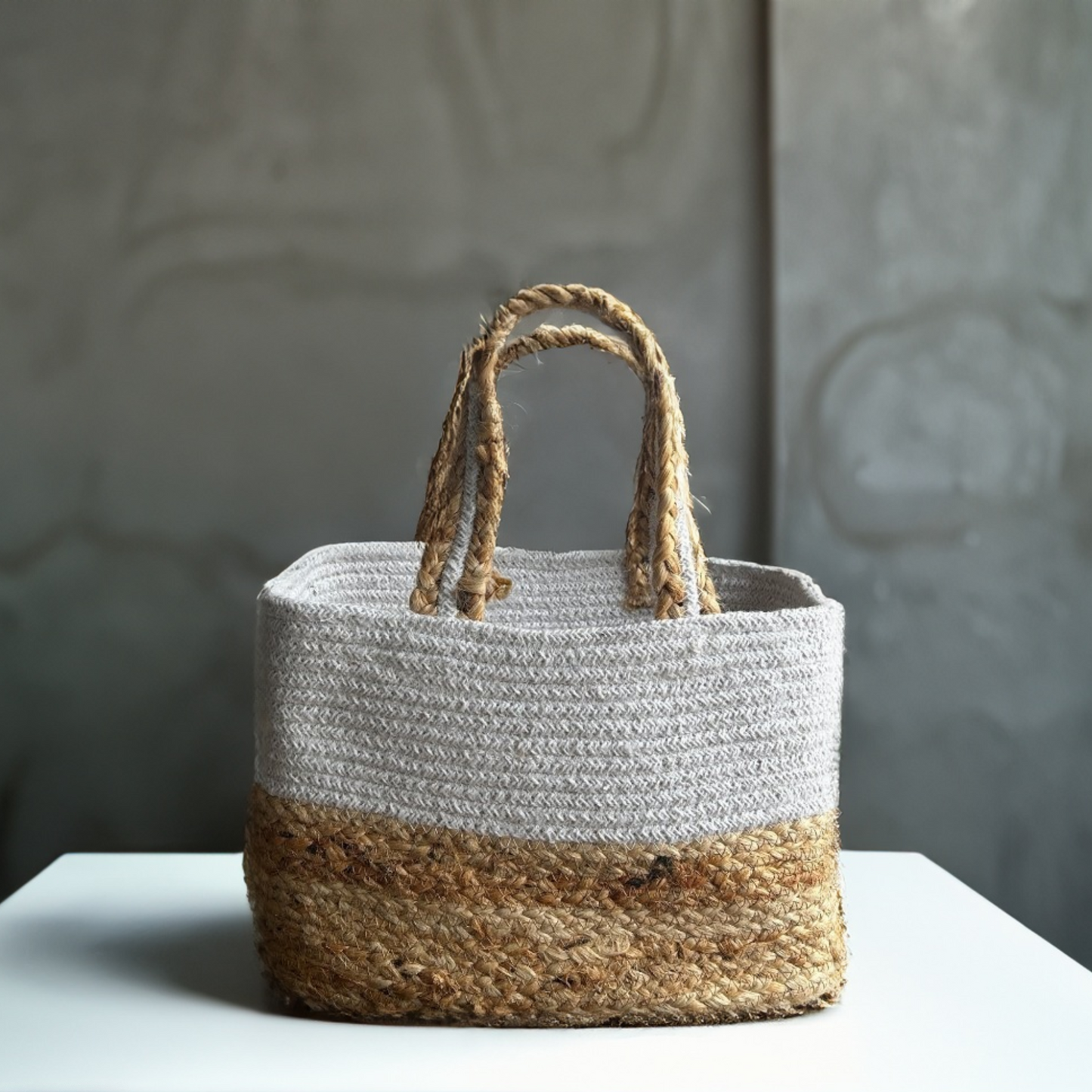 Handwoven Jute Handbag | Lunch Bag- White