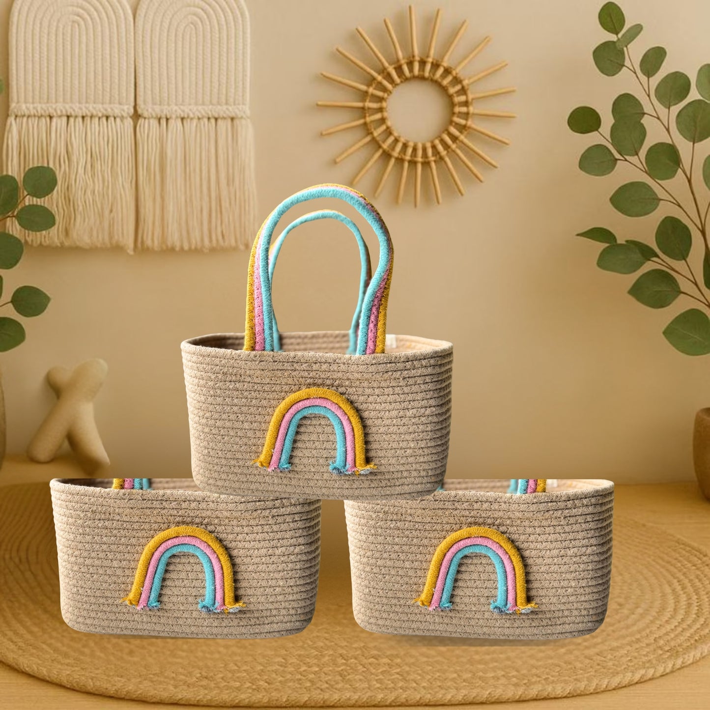 Rainbow Handle Storage Basket - Aqua
