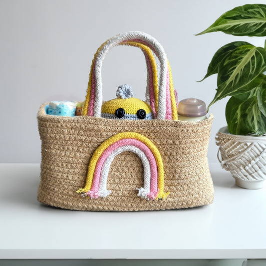 Rainbow Handle Storage Basket - Pink