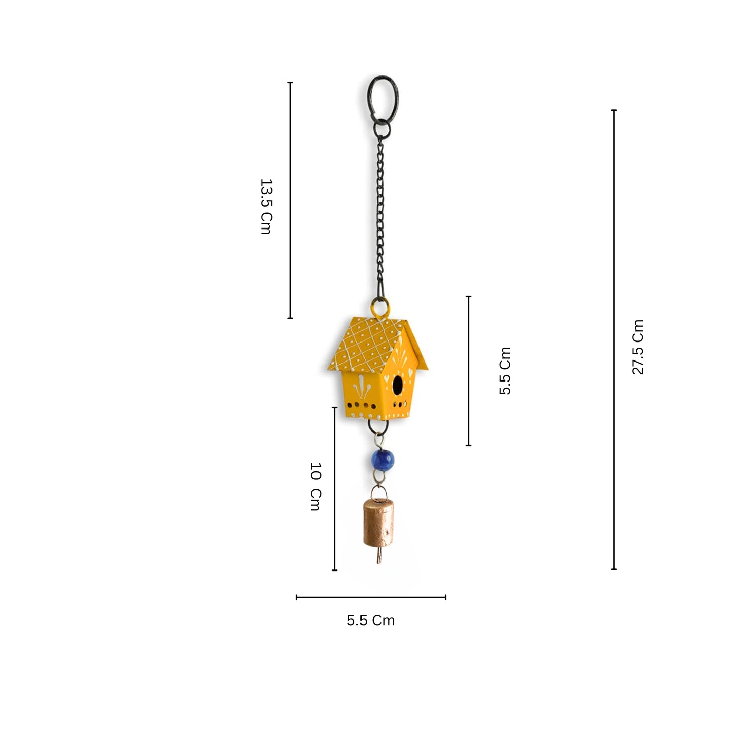 Little Hut Fusion (Set Of -2 ) Hand Painted Hanging Ornaments  For Home Decor, Wind Chimes- Yellow & Red
