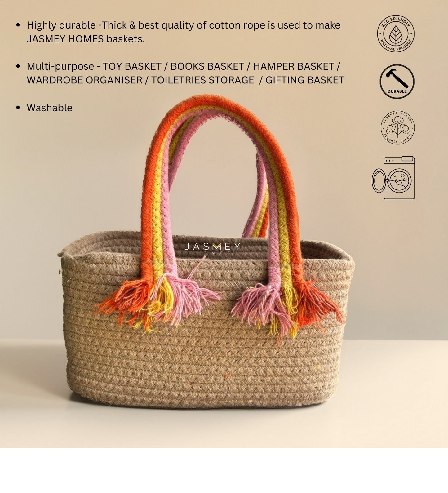 Set of 2 Boho Baskets - Black & Beige