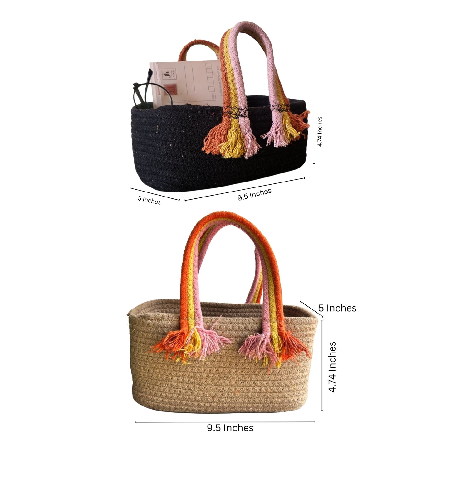 Set of 2 Boho Baskets - Black & Beige