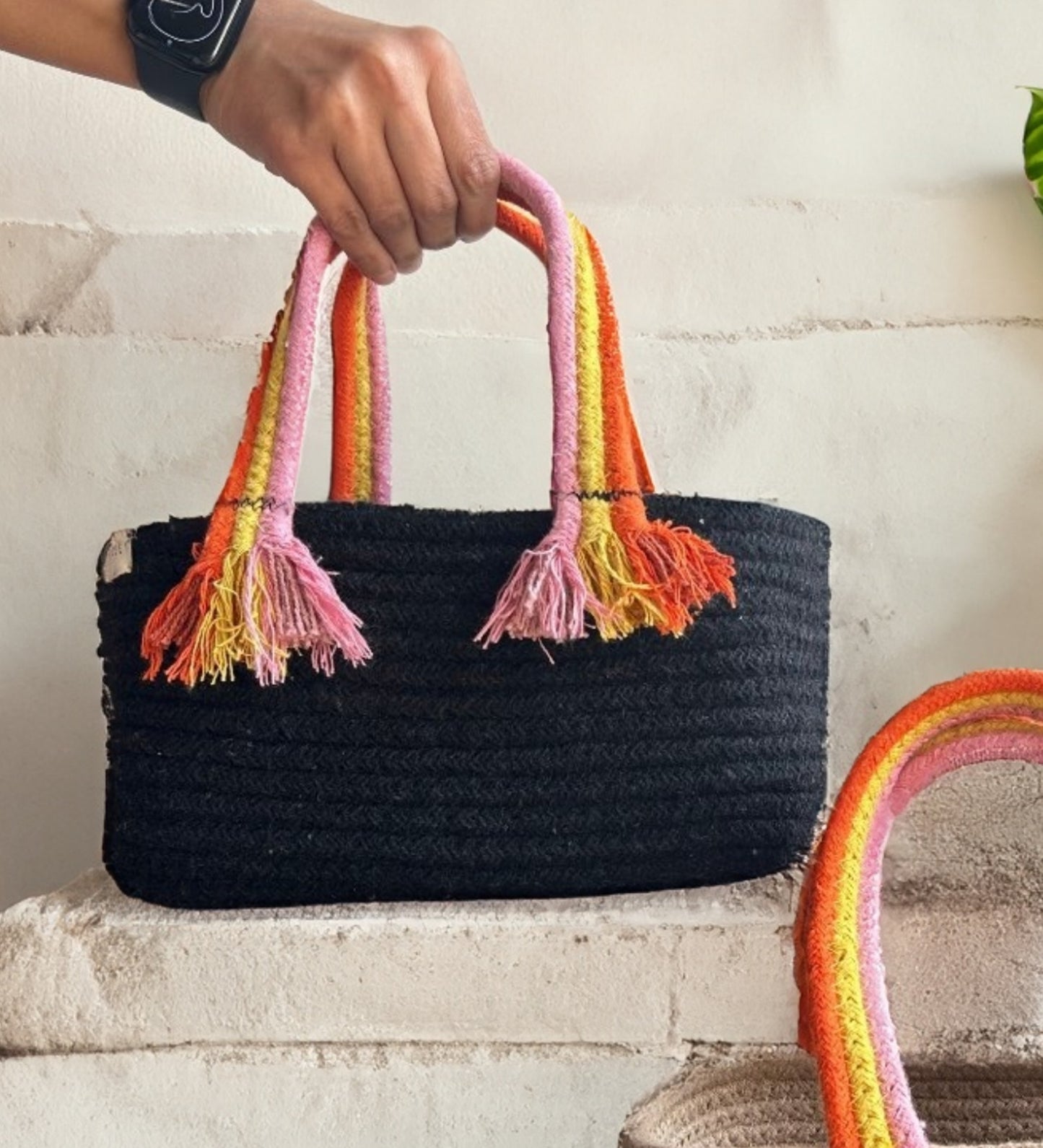Set of 2 Boho Baskets - Black & Grey