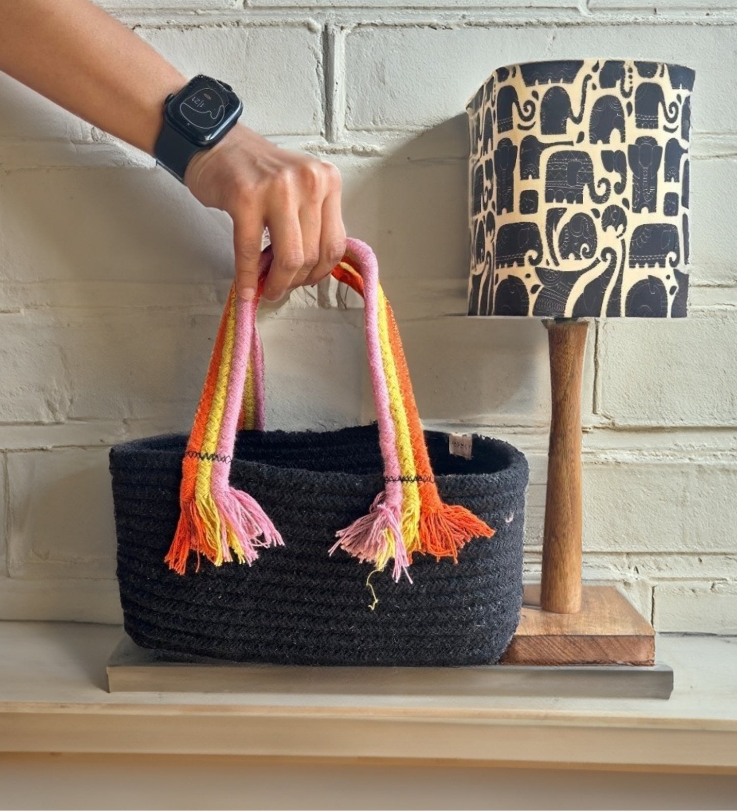 Set of 2 Boho Baskets - Black & Beige