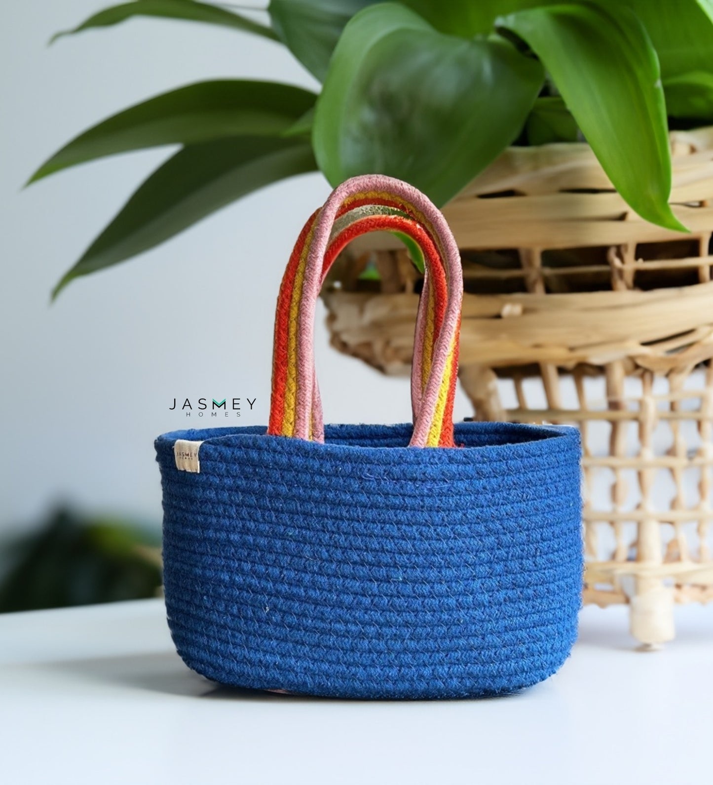 Set of 2 Cotton Baskets- Blue And Pink