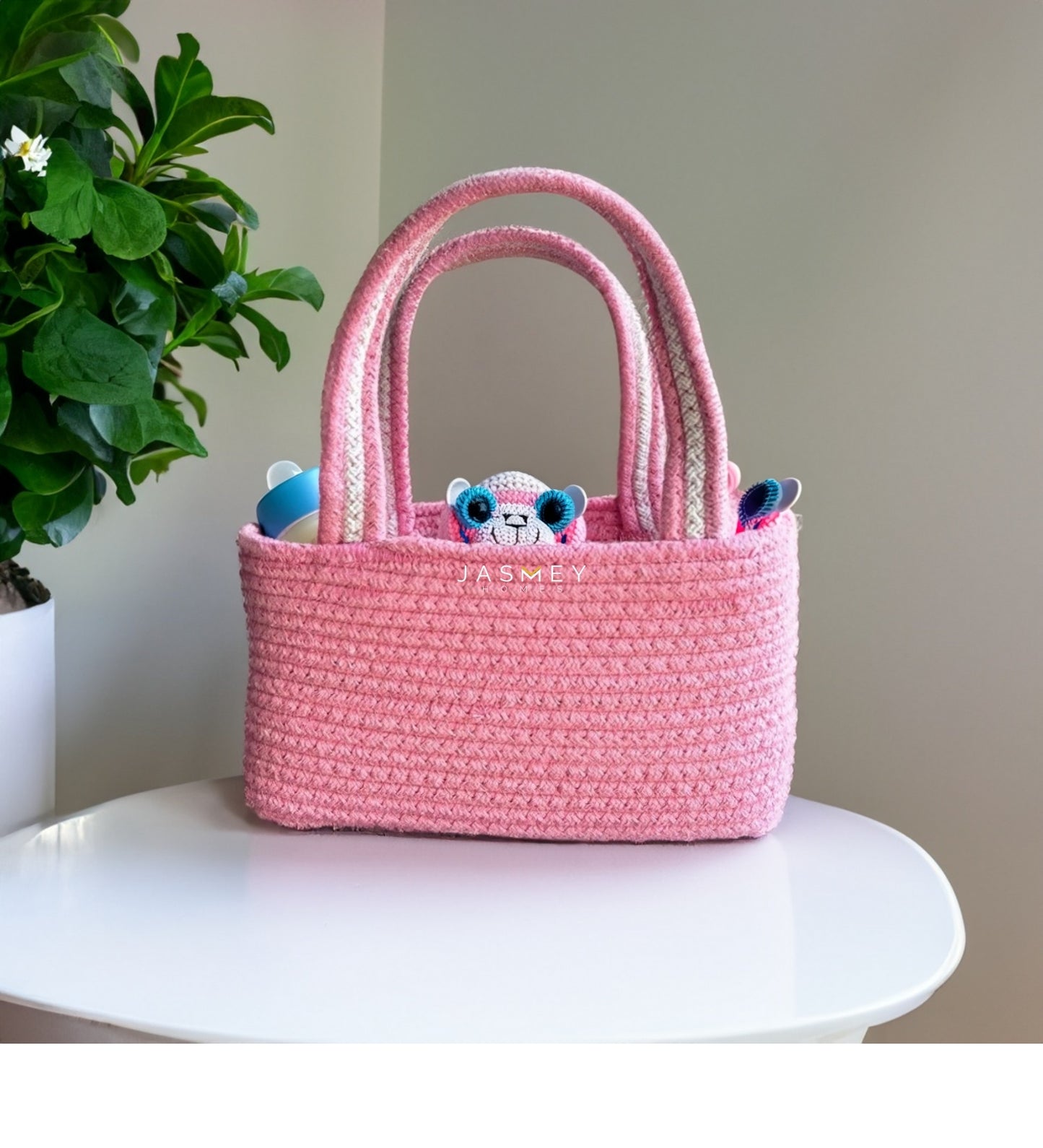 Set of 2 Cotton Baskets- Blue And Pink