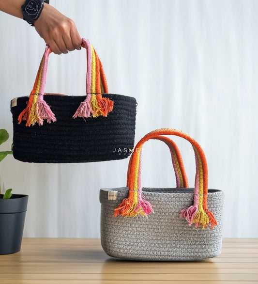 Set of 2 Boho Baskets - Black & Grey