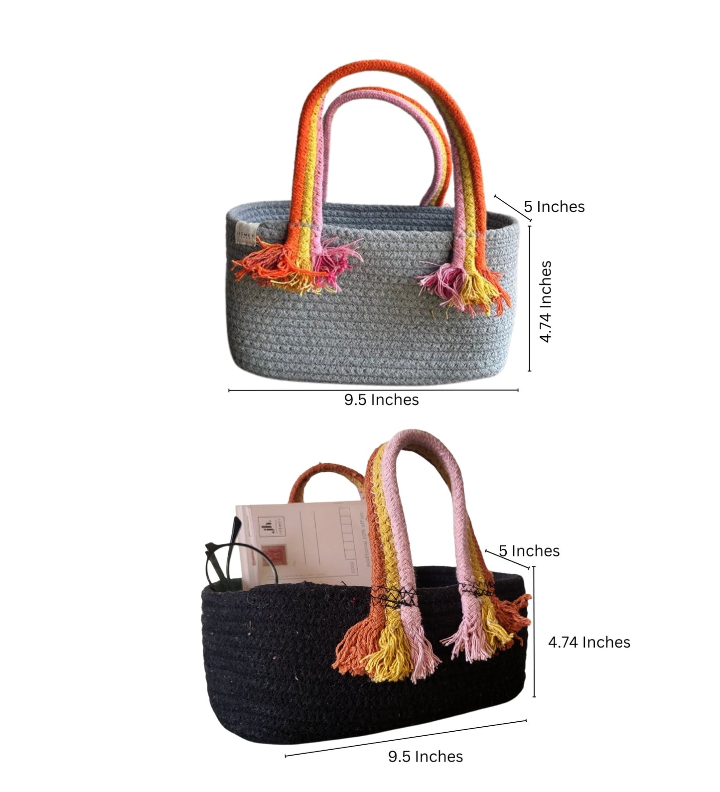 Set of 2 Boho Baskets - Black & Grey