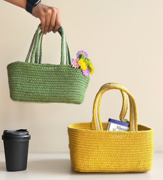 Set of 2 Cotton Baskets-  Olive And Yellow