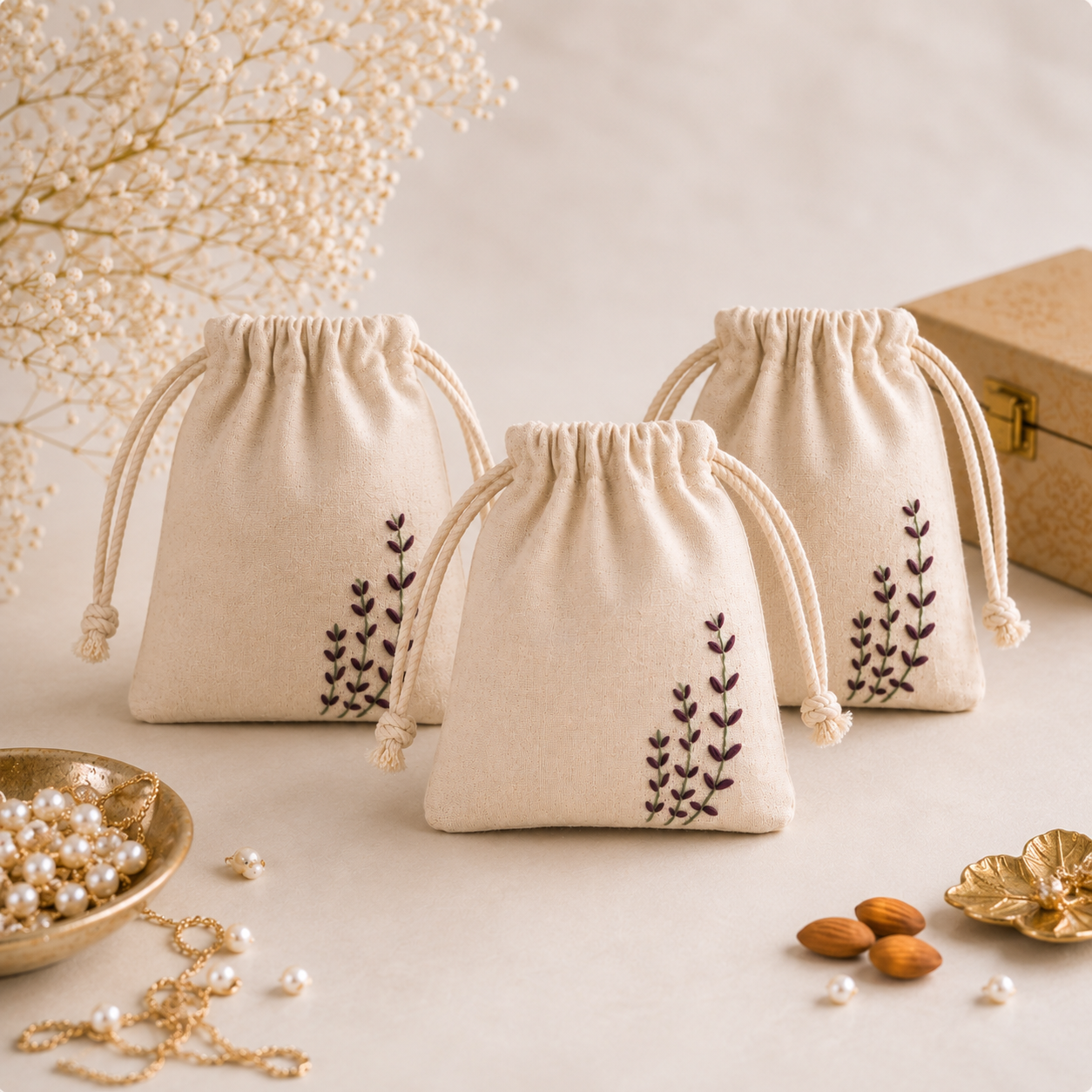 3 Potli Bags for Return Gifts (Hand embroidered) - Veda