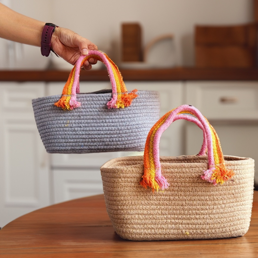 Set of 2 Boho Baskets - Grey & Beige