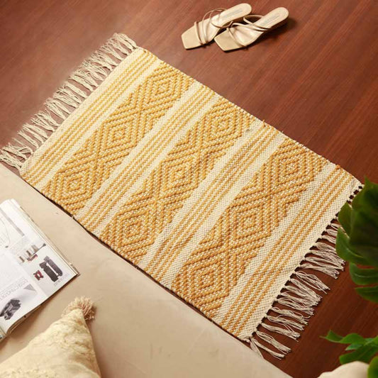 Yellow Luxe Loom Cotton Dhurrie | Floormat | 33X21 Inches