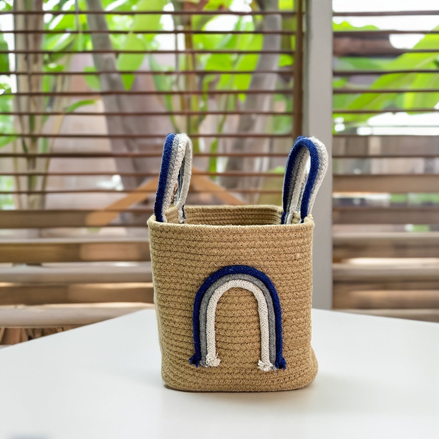 BLUE  Rainbow Handle Storage Baskets- Beige & Blue