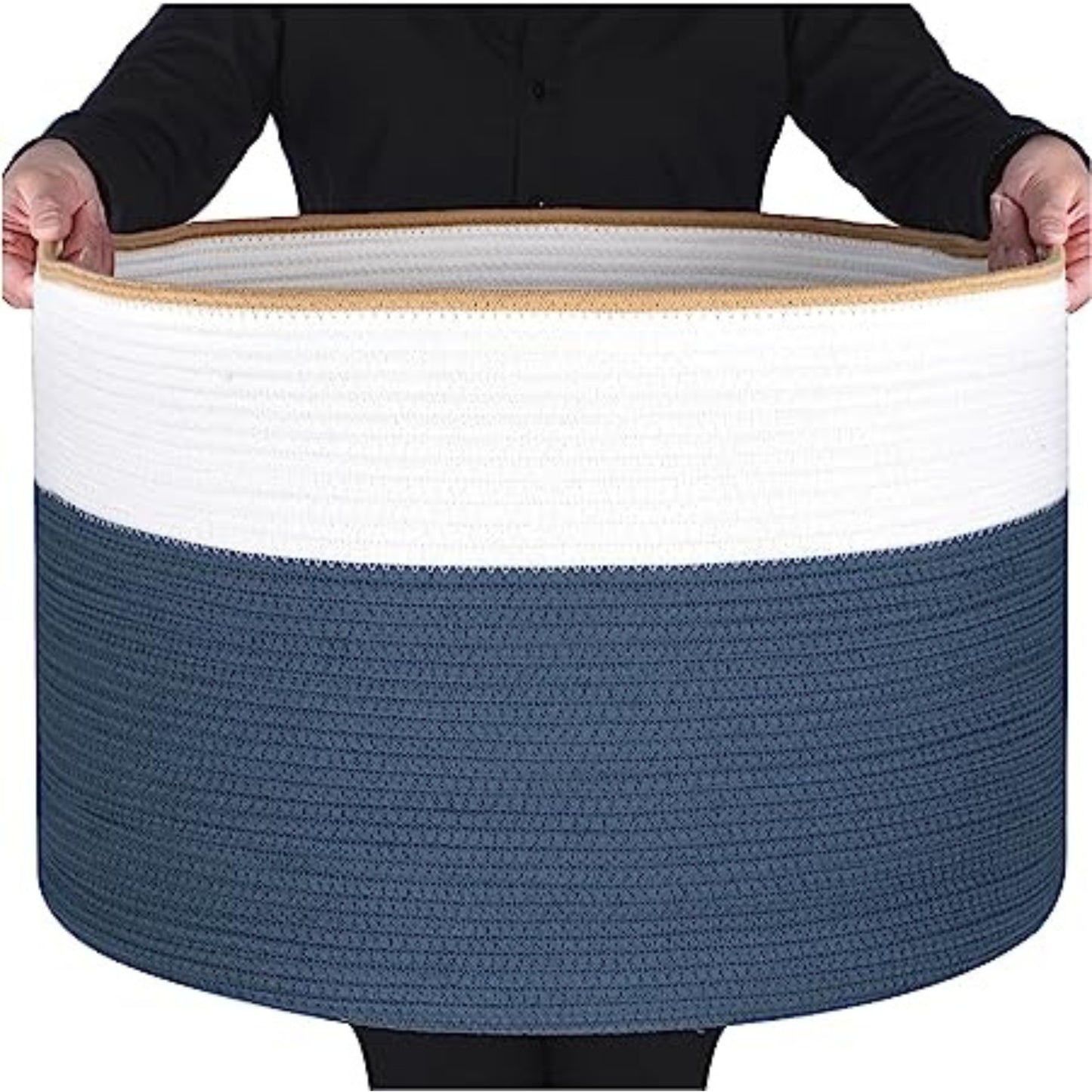 Modern Spacious Cotton Rope Basket - White & Blue