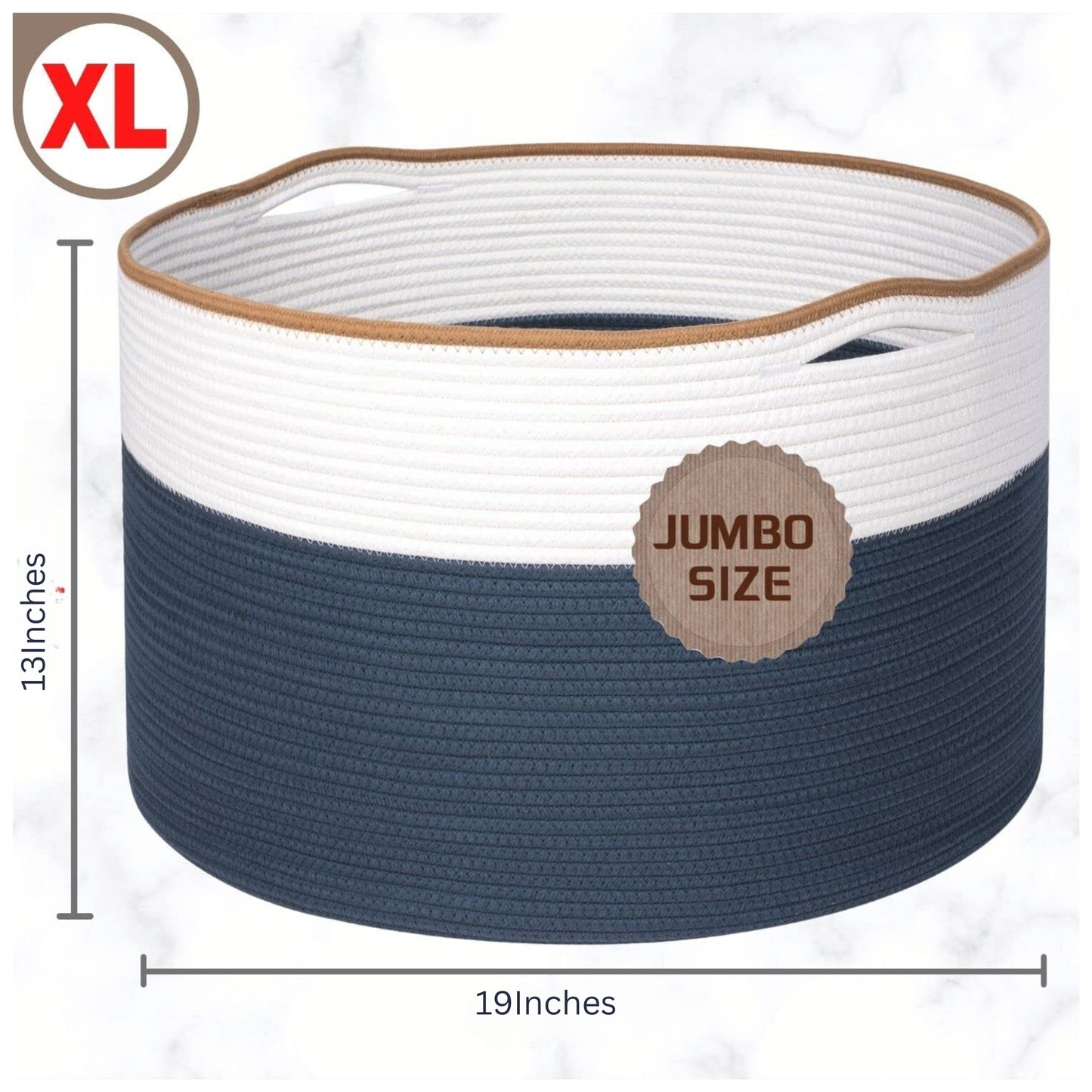 Modern Spacious Cotton Rope Basket - White & Blue