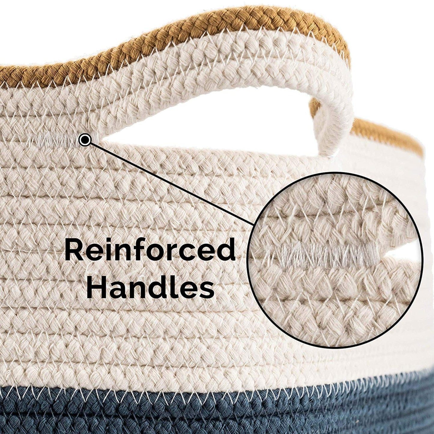 Modern Spacious Cotton Rope Basket - White & Blue
