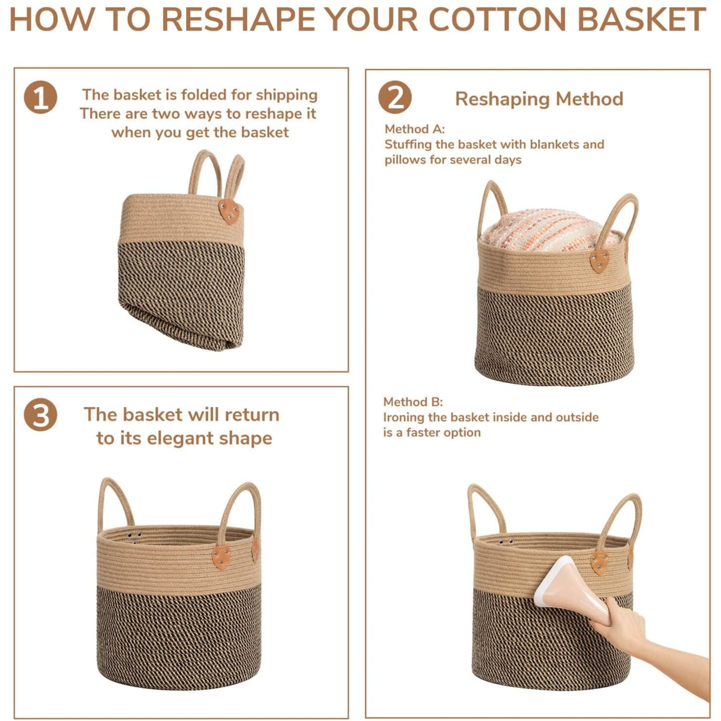 Modern Spacious Cotton Rope Basket - White & Blue