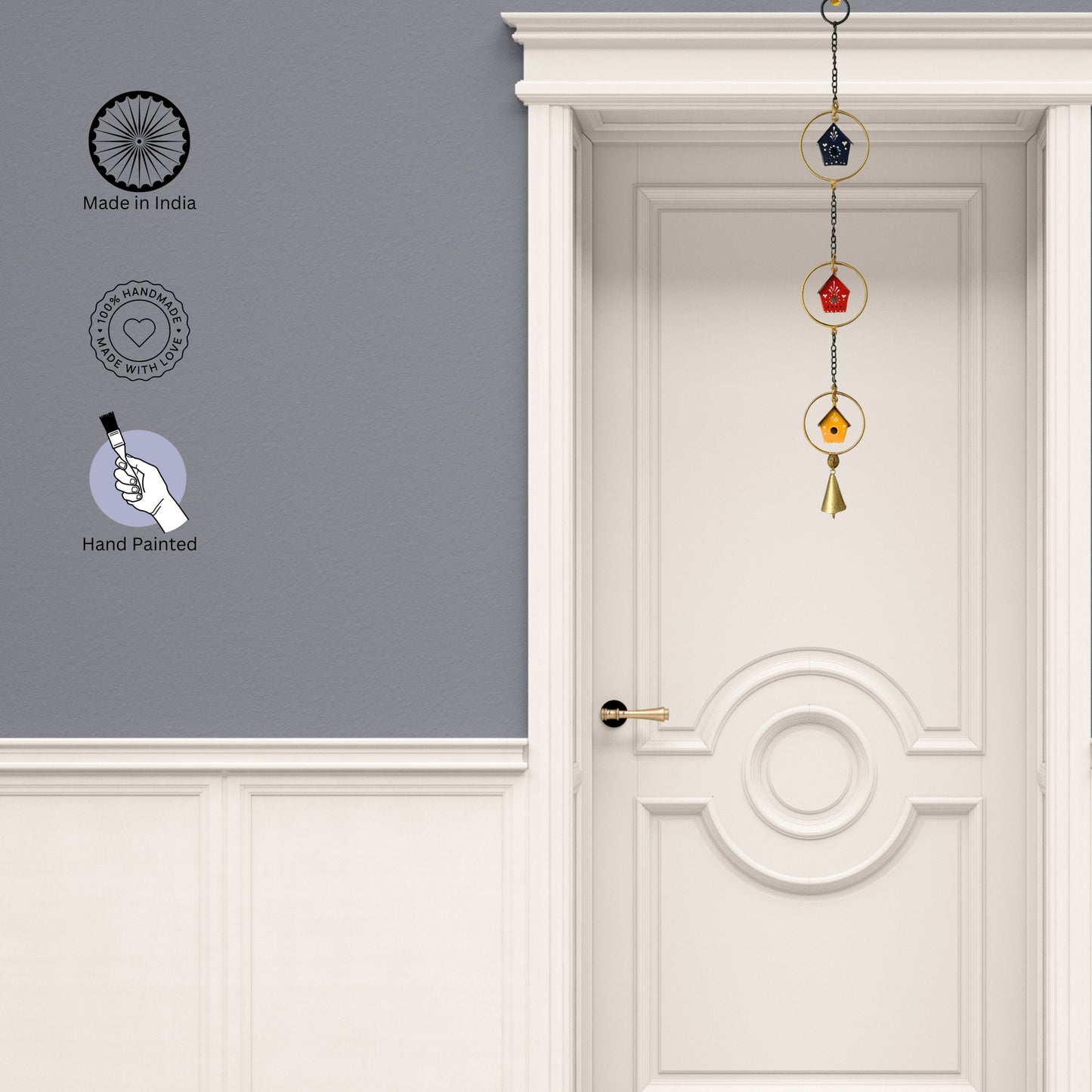 Tiny Home Melody - Hand Painted Hanging Ornaments  For Home Decor, Wind Chimes- Set of 3 Blue