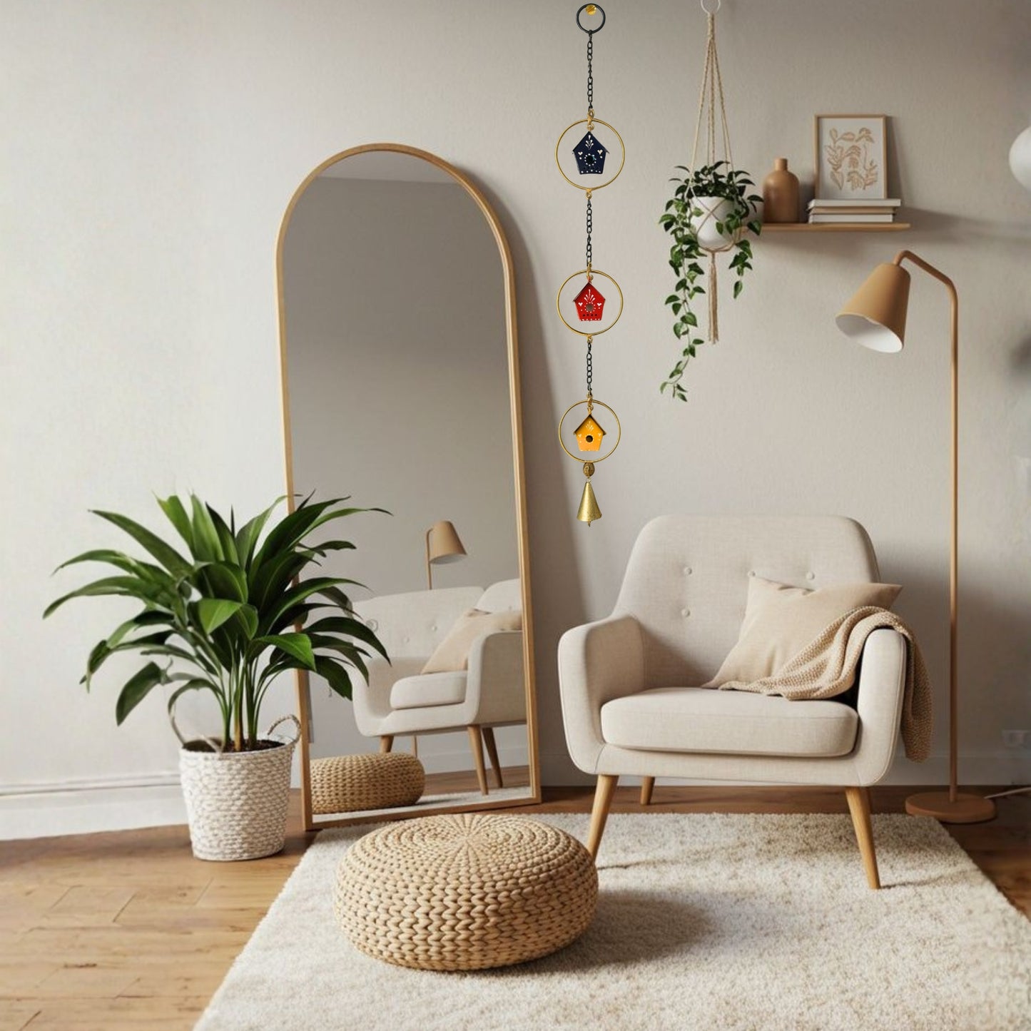 Tiny Home Melody - Hand Painted Hanging Ornaments  For Home Decor, Wind Chimes- Set of 3 Blue