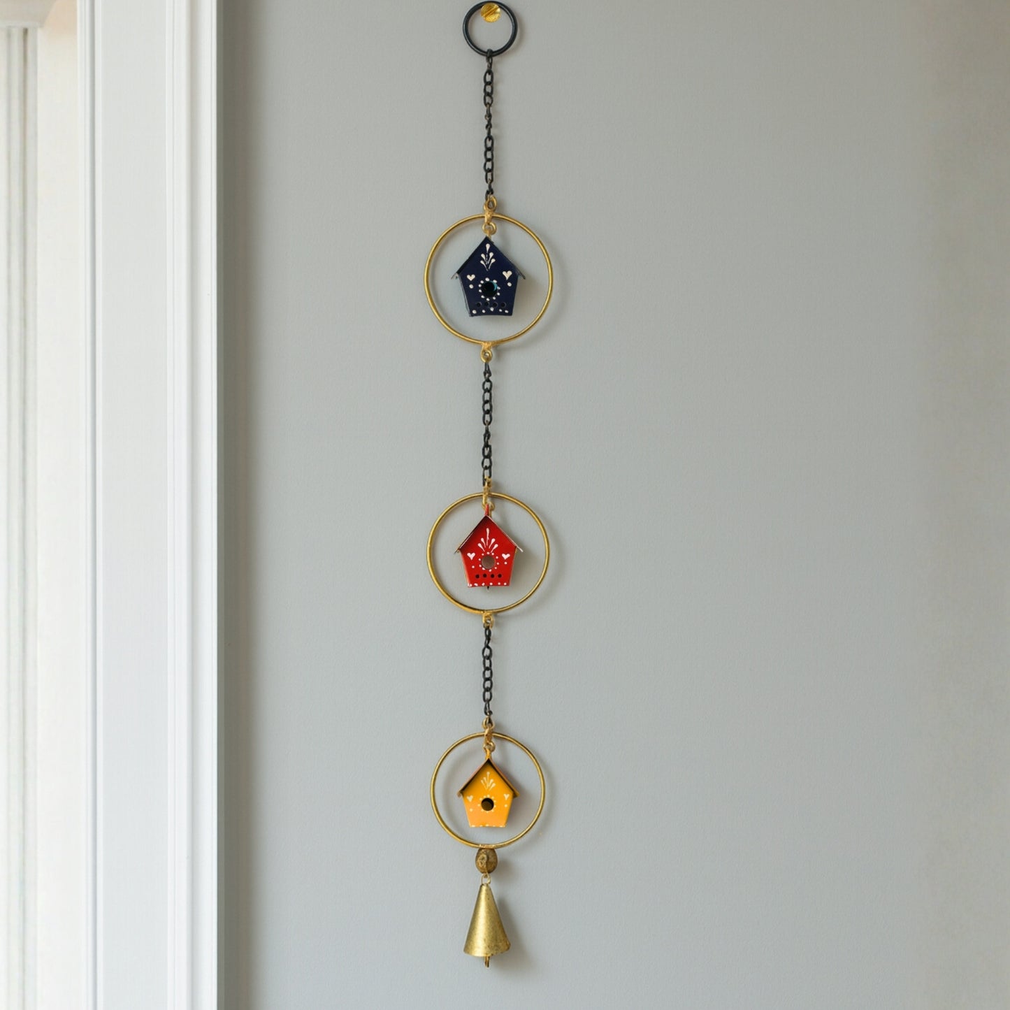 Tiny Home Melody - Hand Painted Hanging Ornaments  For Home Decor, Wind Chimes- Set of 3 Blue