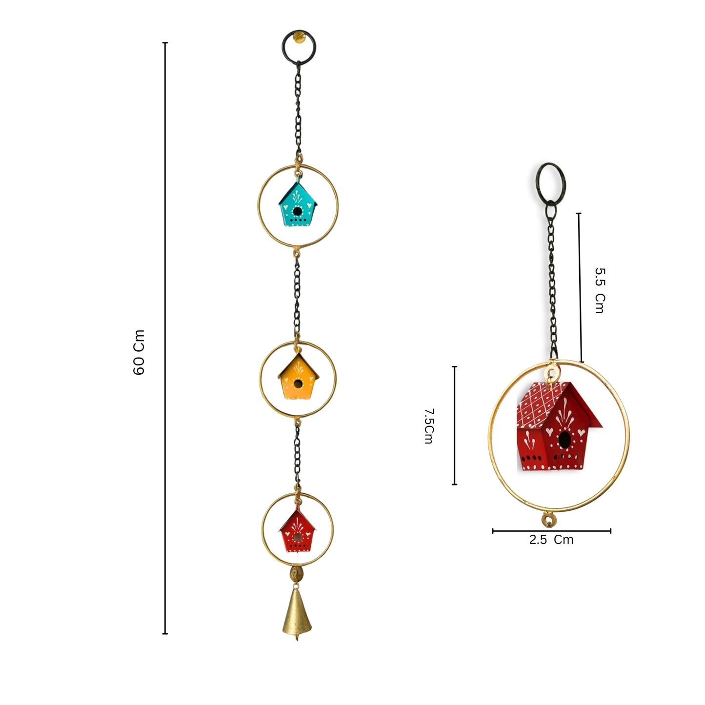 Tiny Home Melody - Hand Painted Hanging Ornaments  For Home Decor, Wind Chimes- Set of 3 Aqua