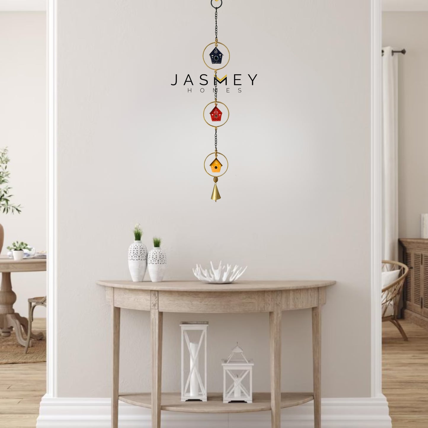 Tiny Home Melody - Hand Painted Hanging Ornaments  For Home Decor, Wind Chimes- Set of 3 Blue